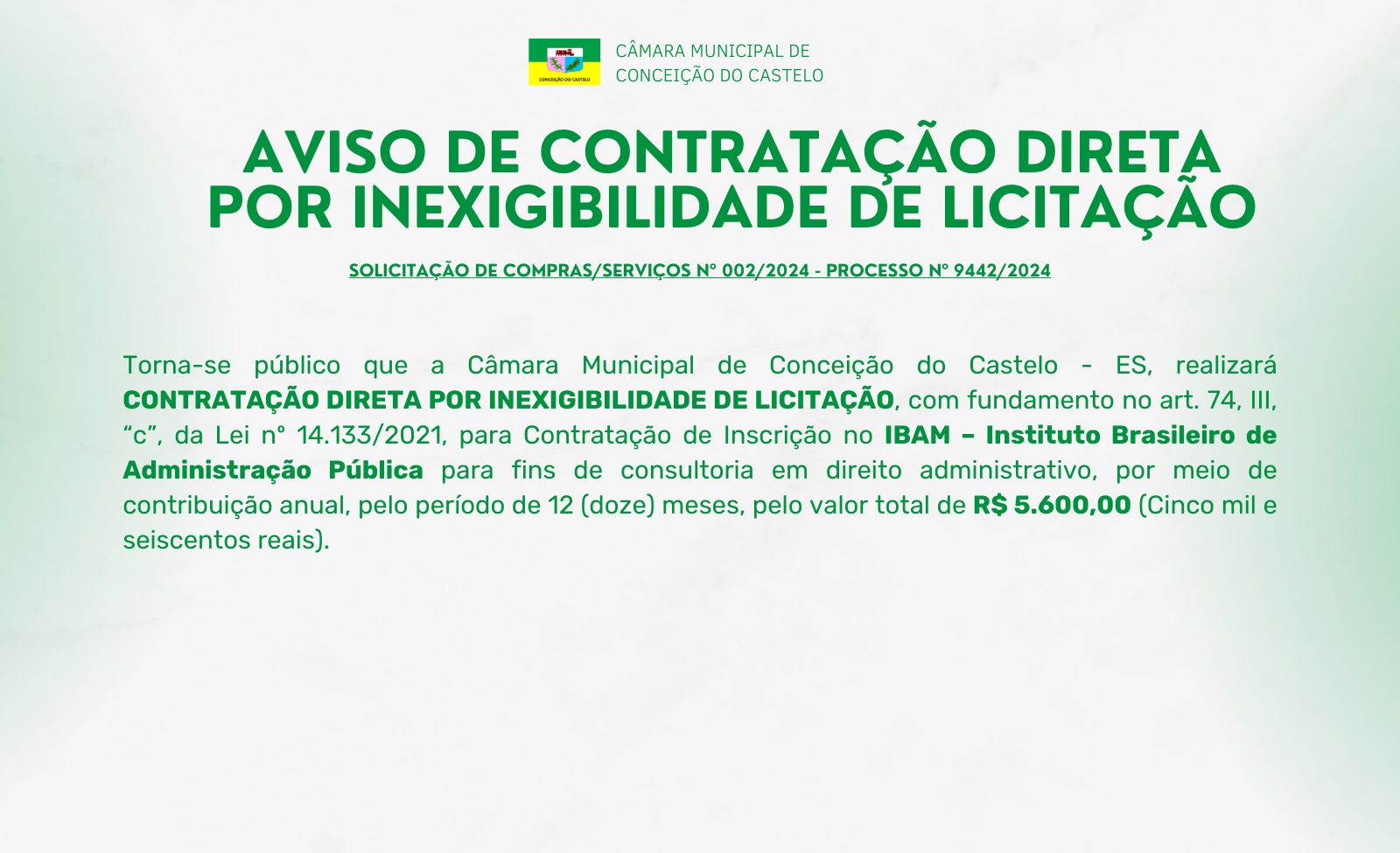 AVISO DE INEXIGIBILIDADE DE LICITAÇÃO Nº 002/2024